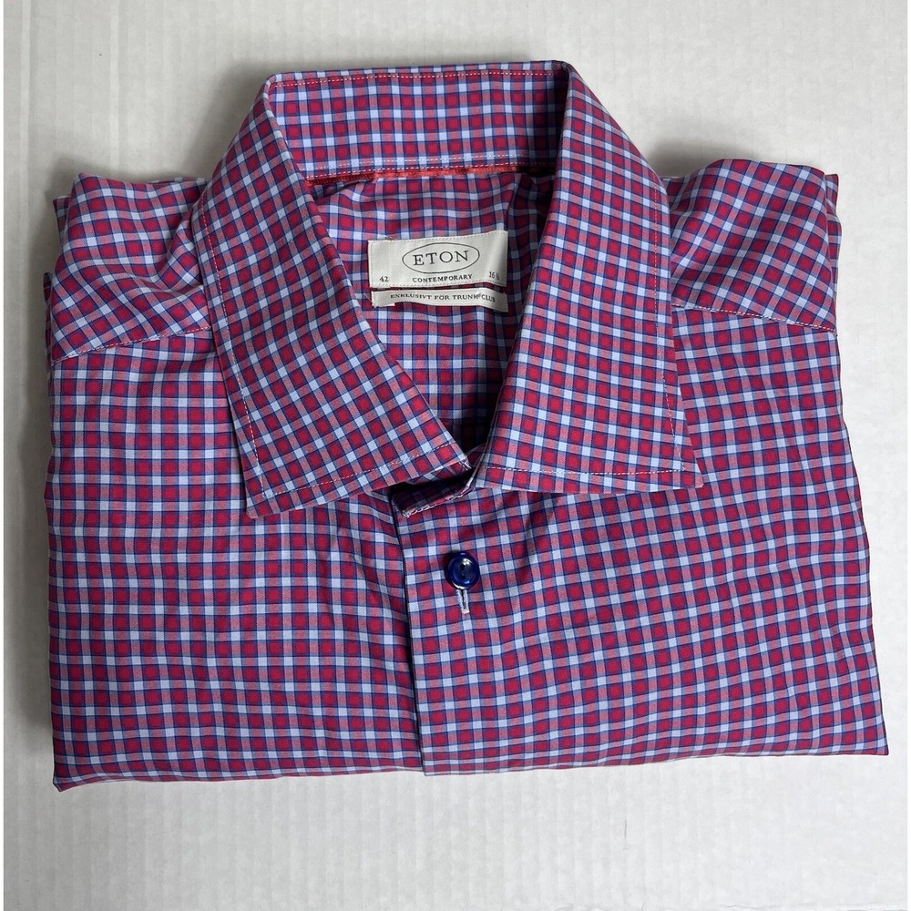 Eton‎ Casual Button Down Shirt Size 42 16.5 in Red &Blue Trunk Club